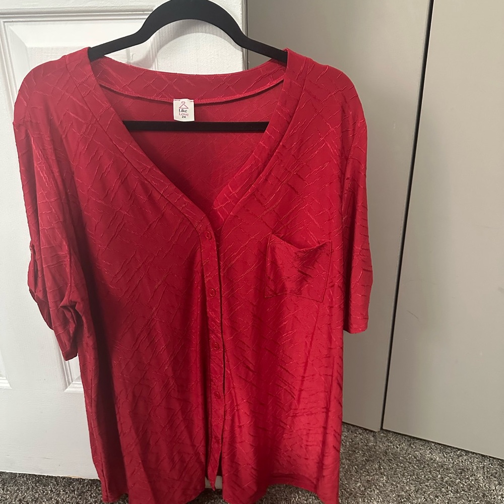 Red Boxy Button Down Shirt
